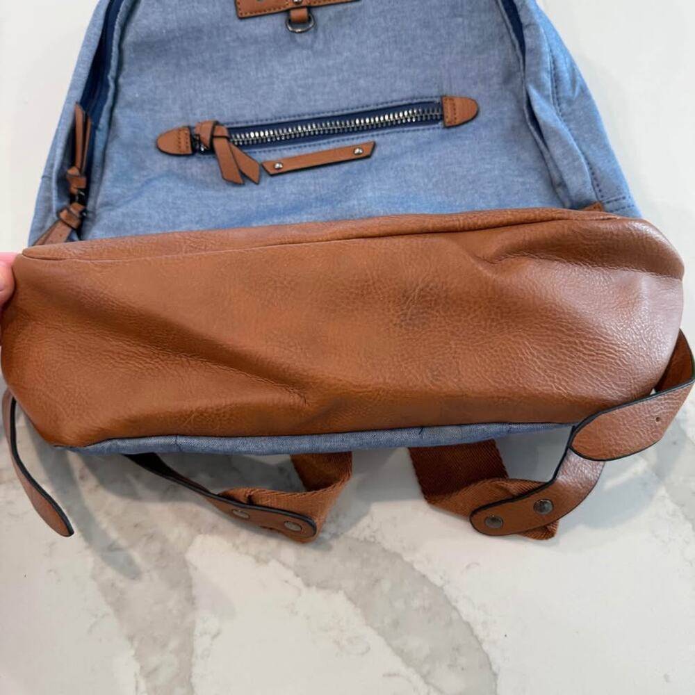 Aldo Denim Chambray Unisex Backpack Adjustable Straps Laptop Pocket School - Picture 8 of 10